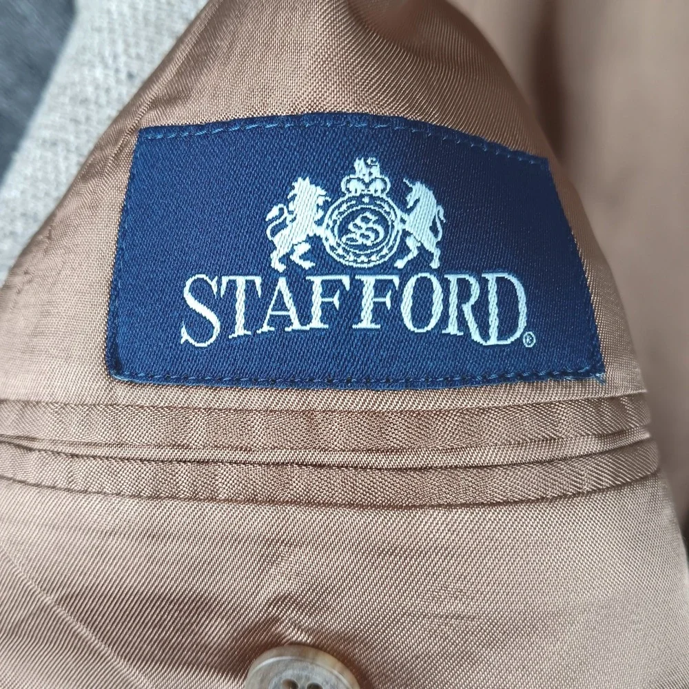 Stafford 44R Beige Silk Blazer Jacket Two Button‎ Herringbone Men's Career